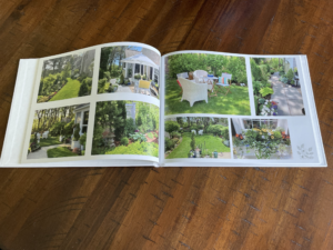 Inside of hardcover photo book of landscape design